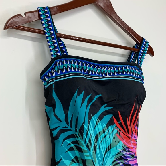 Aqua Green Retro Tropical Leaf Adjustable Strap One Piece Swimsuit Nwt New Small - Picture 5 of 16